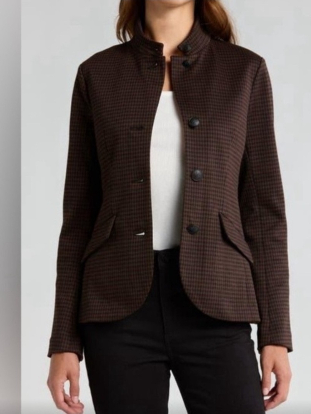 Rag & Bone New York Brown Houndstooth Stand Collar Blazer Jacket Size 14